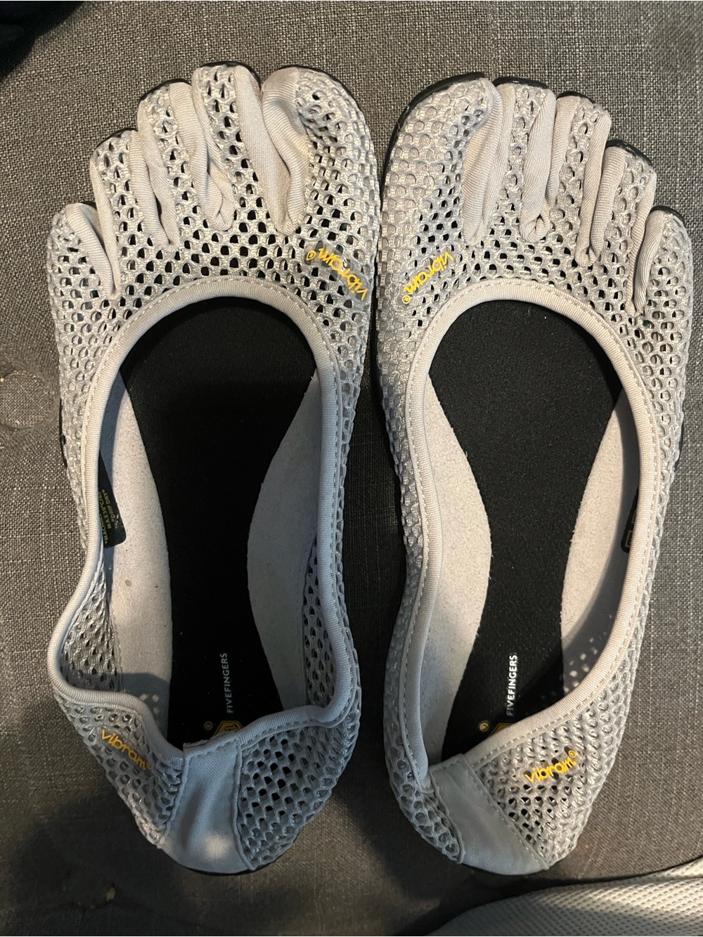Vibram Women's Light Gray Mesh FiveFingers Water Shoes with Yellow Logo
